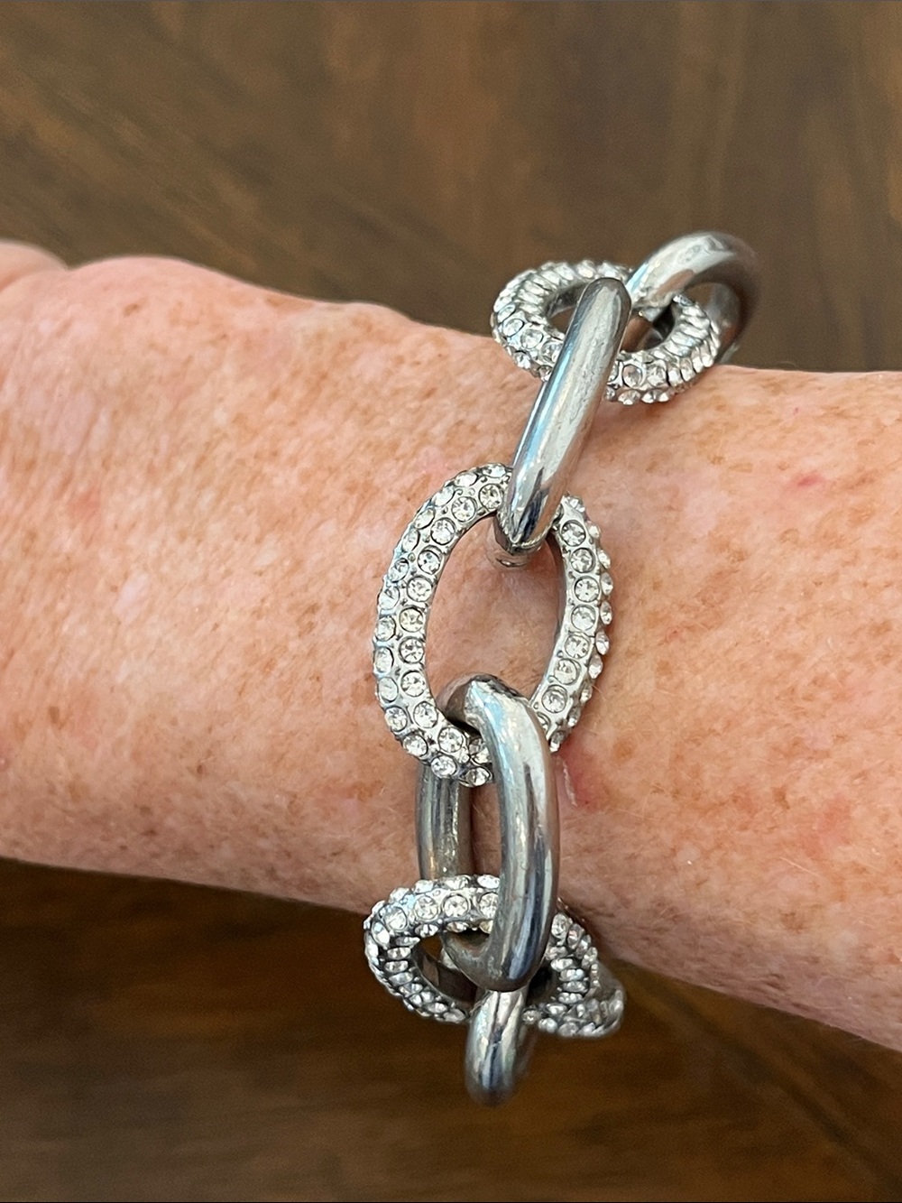 Chico's Crystal-Accented Silver Link Bracelet